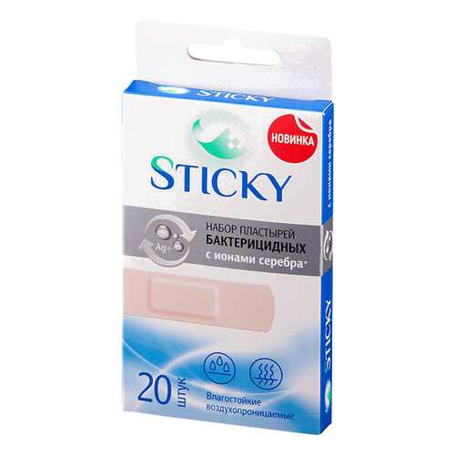 Пластырь бактерицидный Sticky влагостойкий с серебром 1,9 х 7,2 см 20 шт. в Аптека 36,6