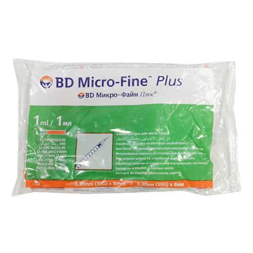 Шприц инсулиновый BD Micro-Fine Plus 1 мл 0,3 х 8 мм 10 шт. в Аптека 36,6