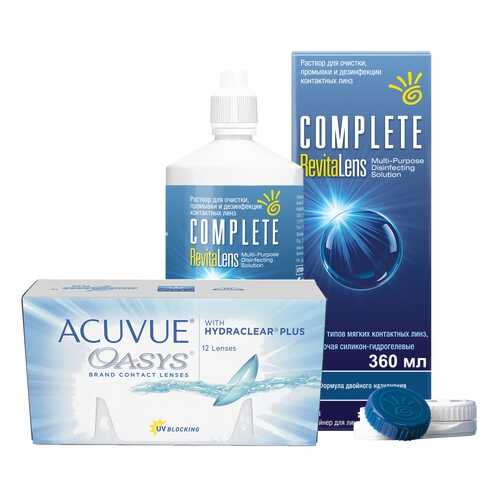 Контактные линзы Acuvue Oasys 12 линз R 8.4 -3.00 + Раствор Complete RevitaLens 360 мл в Аптека 36,6