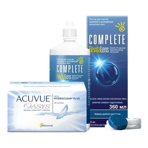 Контактные линзы Acuvue Oasys 24 линзы R 8.4 -0.50 + Раствор Complete RevitaLens 360 мл в Аптека 36,6