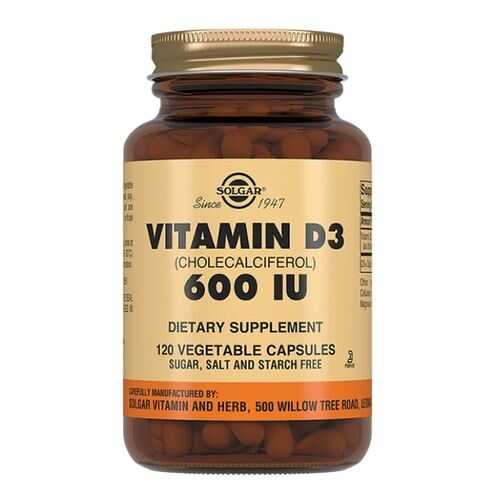 Витамин D3 600 МЕ, 120 капсул по 240 мг, Solgar в Аптека 36,6